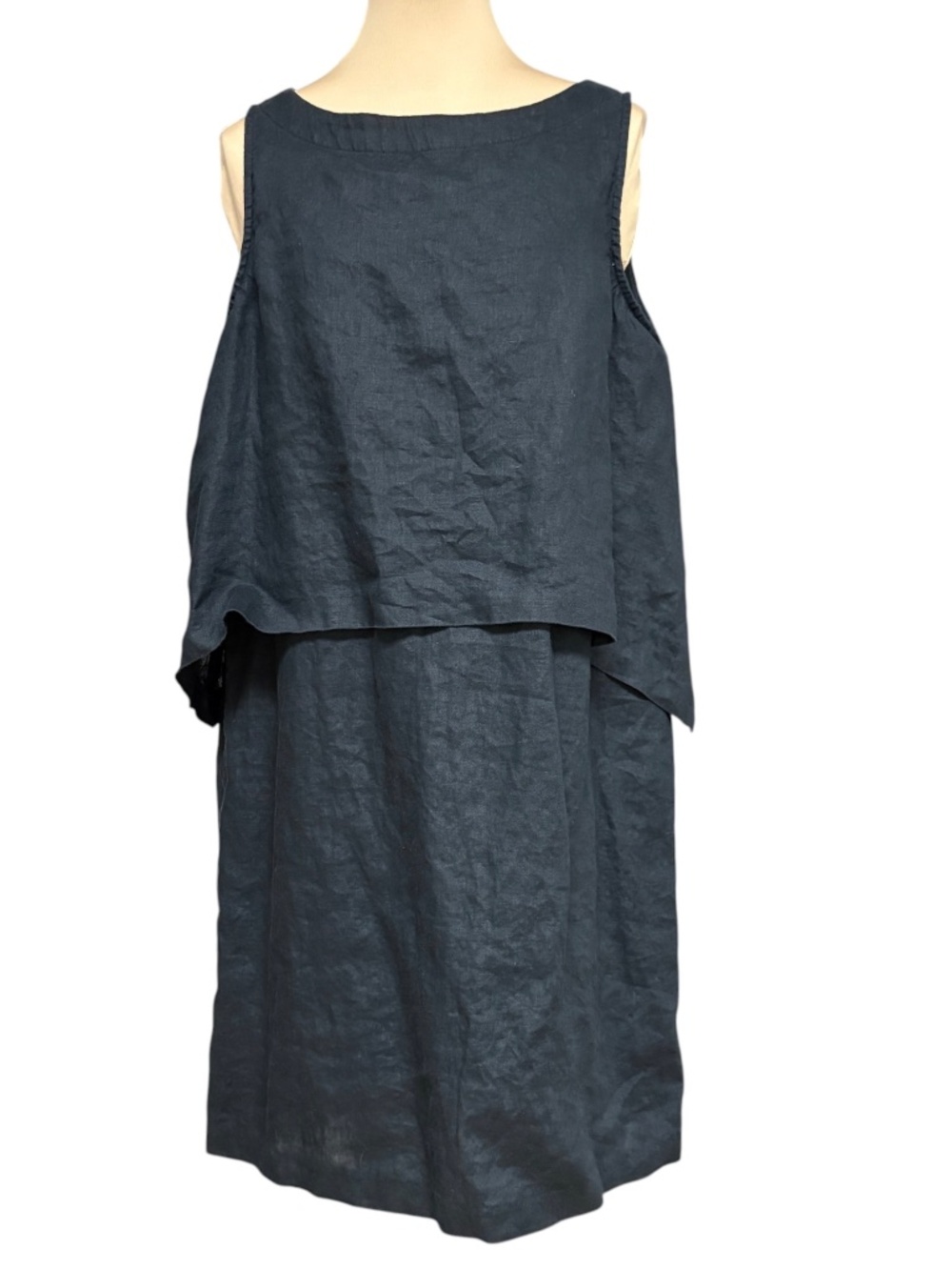 dress J JILL black linen knee length sleeveless shift boat neck